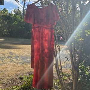 Vintage Red Floral Maxi Dress Small